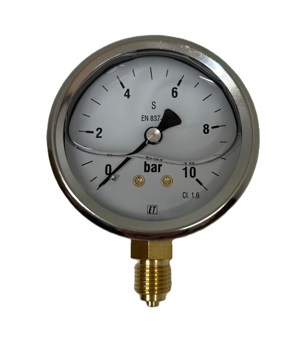 Manometer met onder aansluiting 63mm 0-10 bar gevuld met glycerine