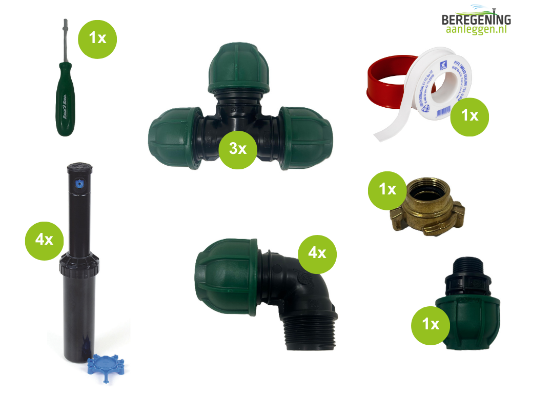 Complete RainBird tuinsproeierset 3504 | 4 sproeiers zonder tyleen