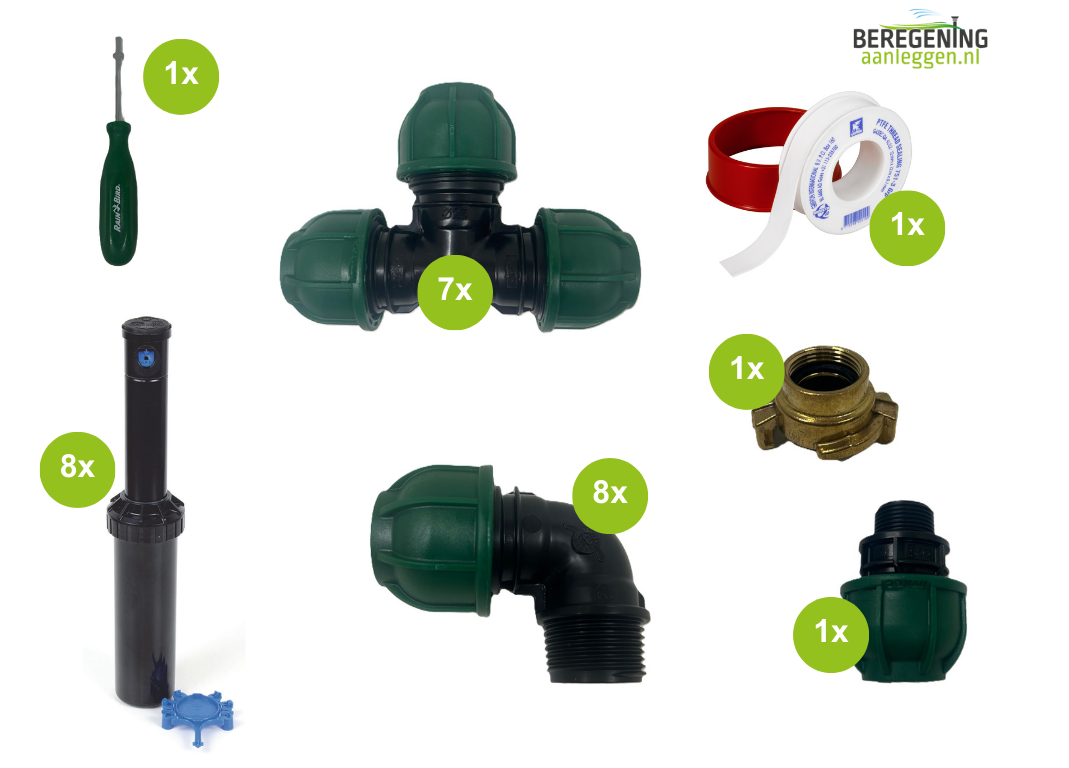 Complete RainBird tuinsproeierset 3504 | 8 sproeiers zonder tyleen